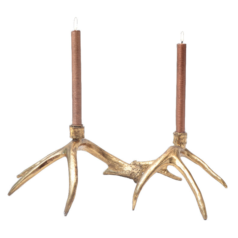 Gold Antler Candlesticks Set of 2 Black Forest Decor