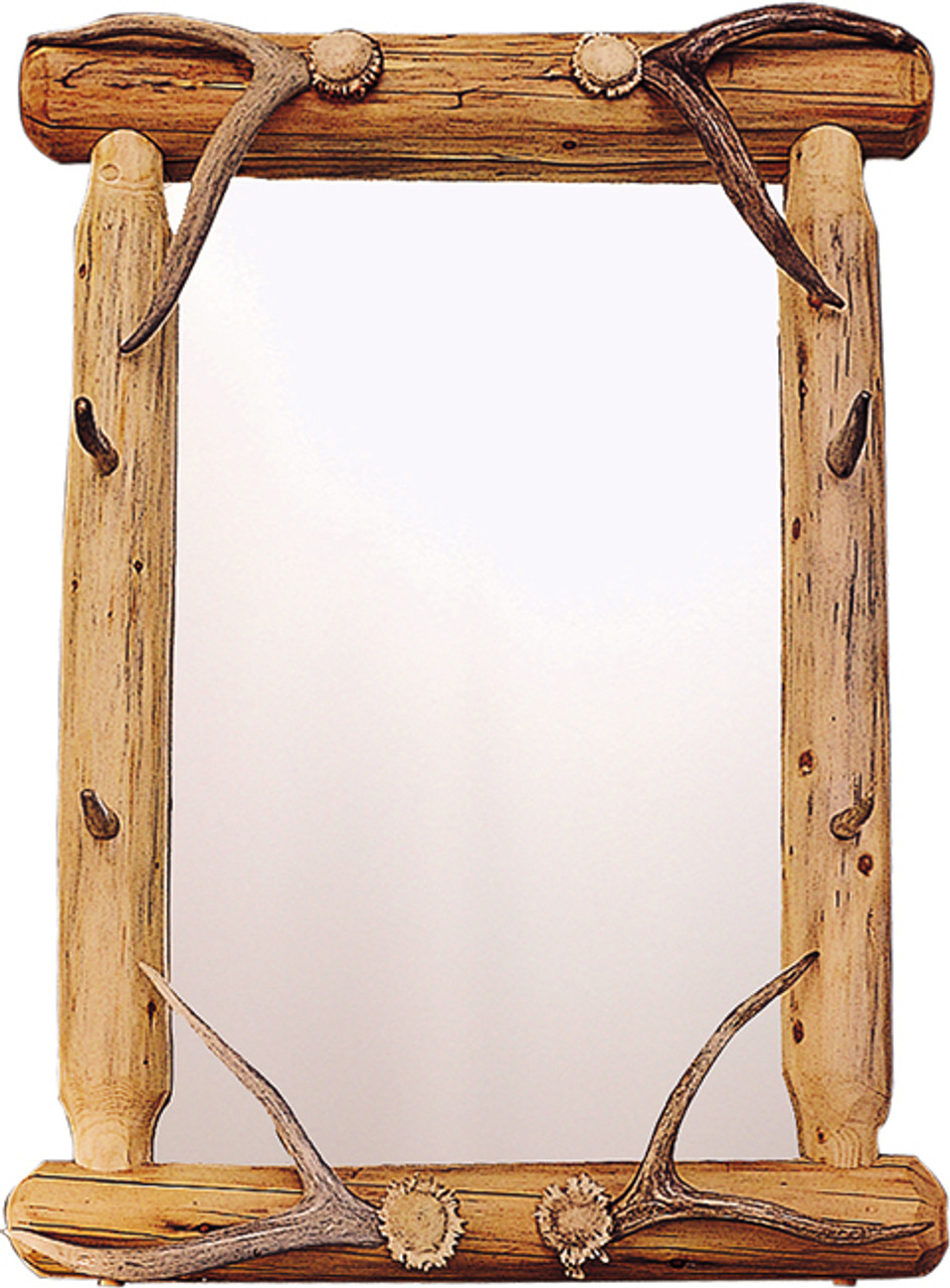 Rustic Mirrors Lodgepole & Antler Tine Framed Mirror (Authentic Antlers) Black Forest Decor