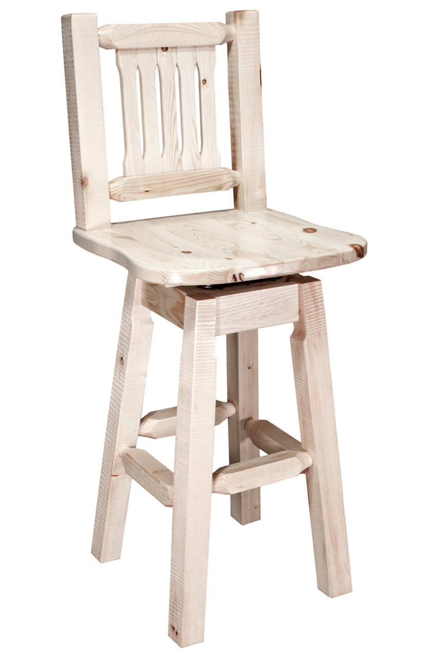 Pine Log Furniture Unfinished Homestead Swivel Barstool with Back