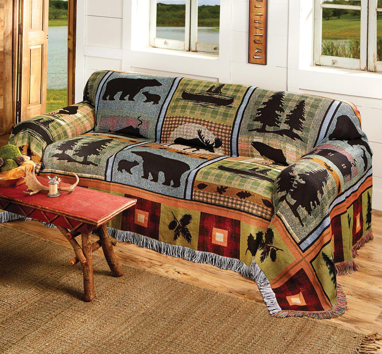 Moose Bear Lake Tapestry Sofa Cover