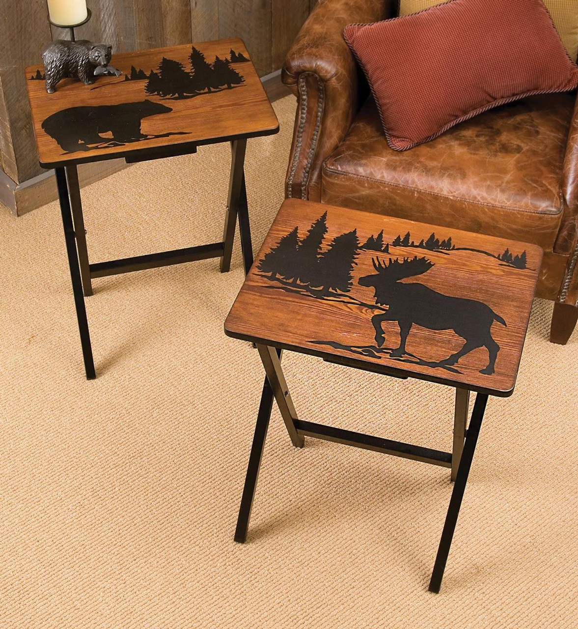 Mountain Getaway Folding Side Tables Set of 2 Black Forest Decor