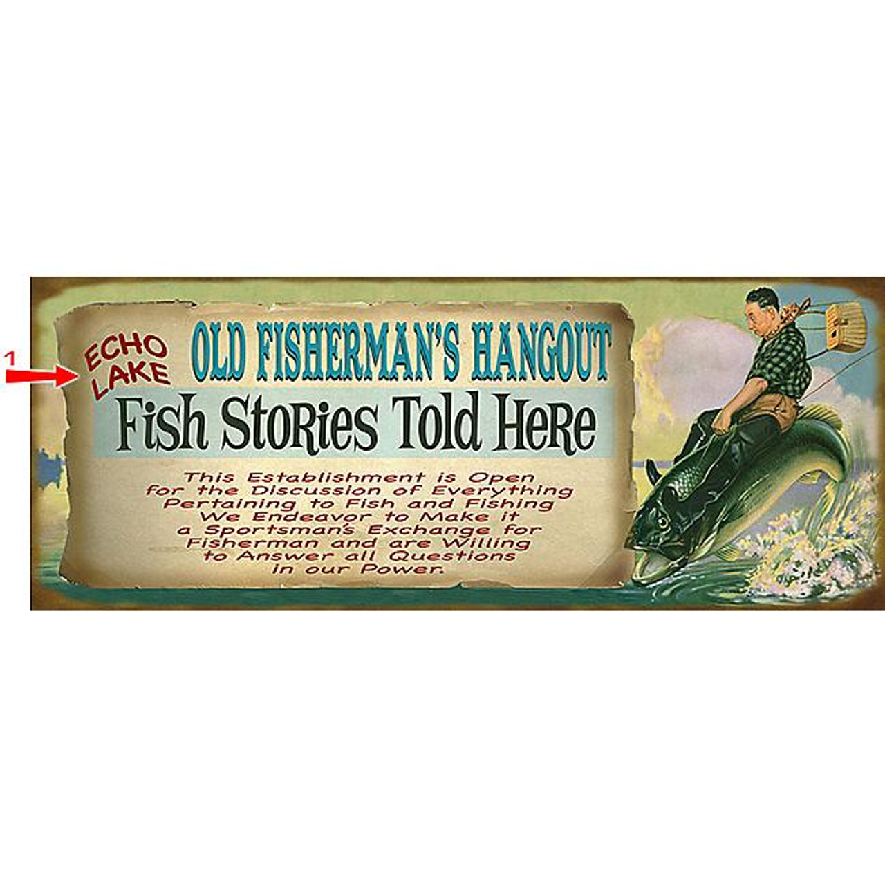 Fish Stories Sign - 17 x 44 - Black Forest Decor