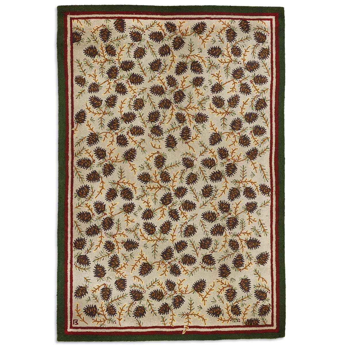 Wildlife Rugs 6 x 9 Northwoods Beige Cones Hooked Wool Rug Black