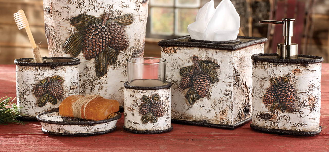 Pinecone & Birch Bath Set (4 pcs) | Black Forest Decor