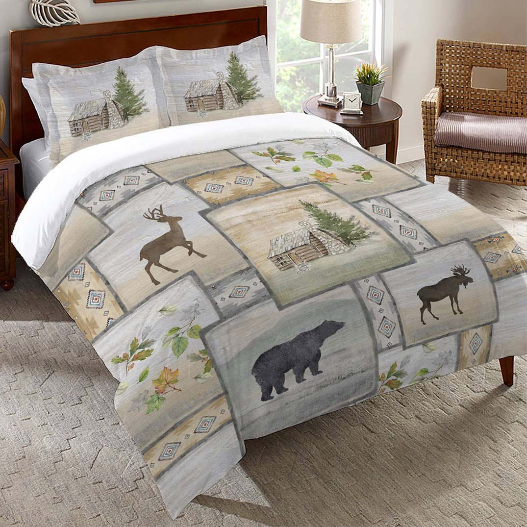 Rustic Bedding Queen Size Rock Creek Lodge Comforter Black Forest Decor