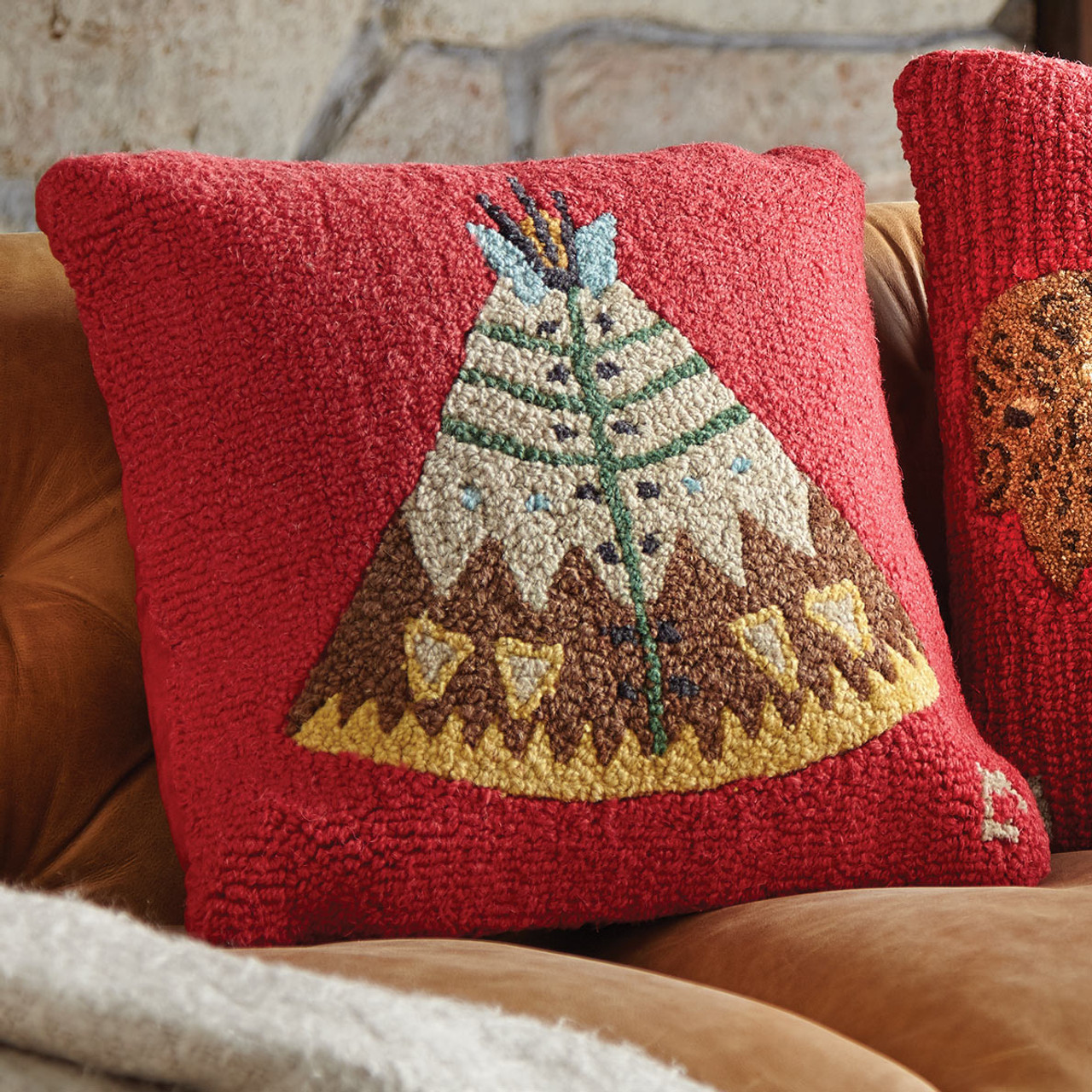 Teepee Hooked Wool Pillow