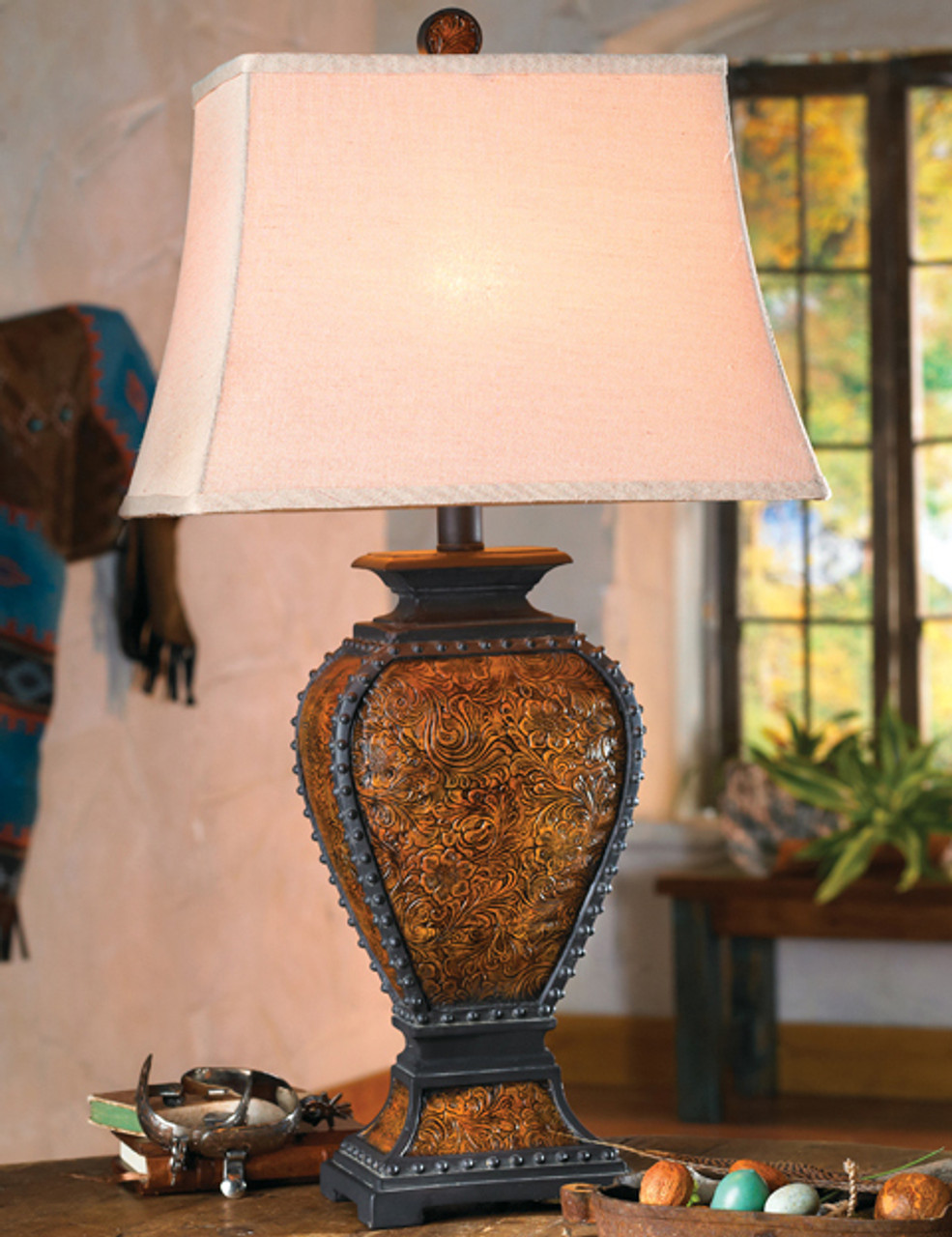 Faux Tooled Leather - Rustic Lighting & Fans