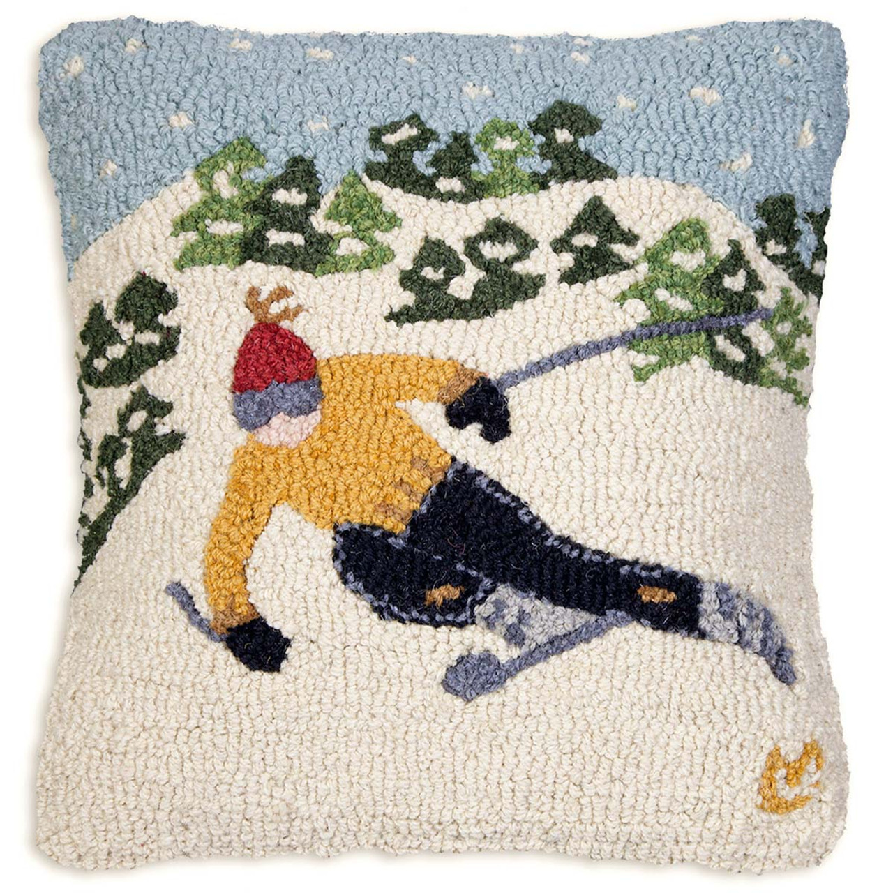 Tree Skier Hooked Wool Pillow - OUT OF STOCK UNTIL 08/15/2024 | Black ...