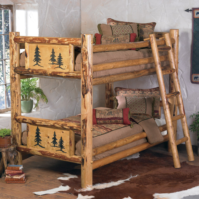 Rocky Mountain Log Bunk Bed Twin over Twin Black Forest Decor