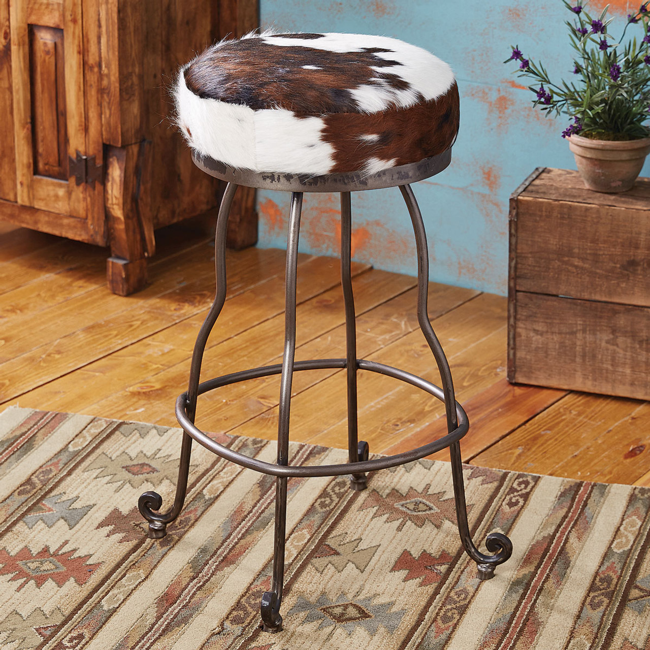 Vaquero 32 Inch Cowhide Barstool Black Forest Decor