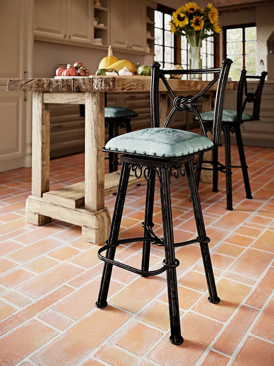 Coronado Iron Counter Stool with Back Colonial Turquoise