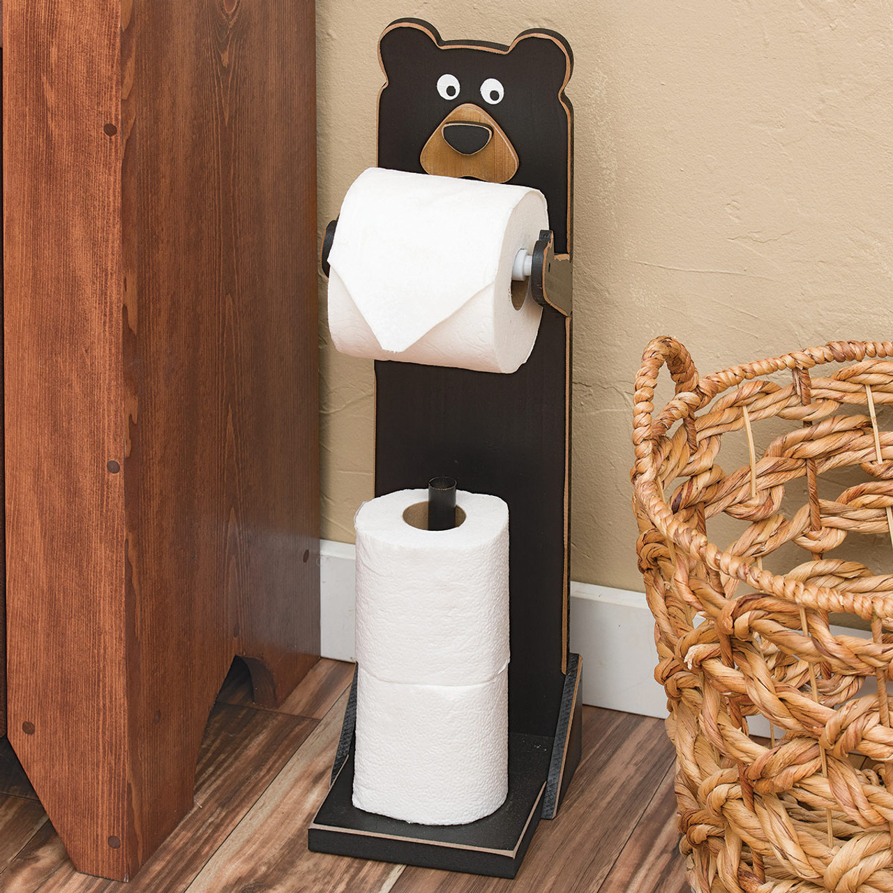 Bear Storage Toilet Paper Holder, Black Forest Decor 15525