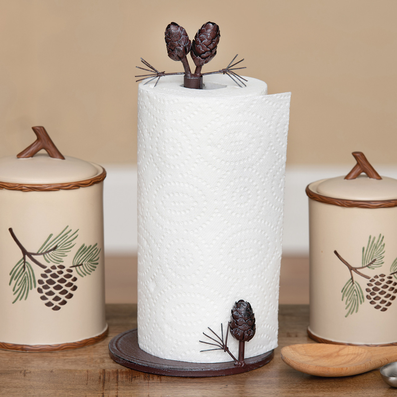 Woodland Pinecone Paper Towel Holder - 7 1/2W x 7D x 17H, Black Forest Decor