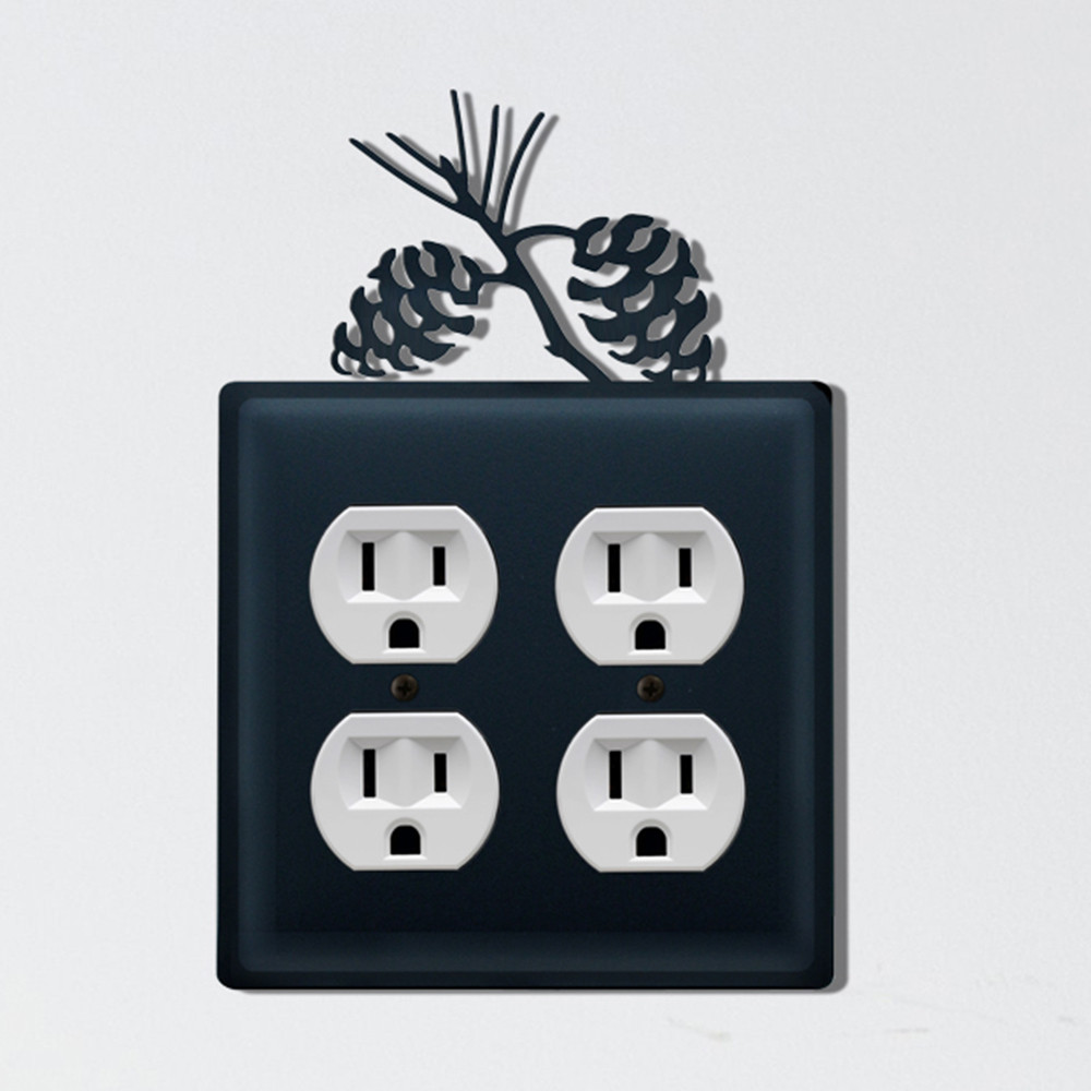 Wrought Iron Pinecone Double Outlet Cover Black Forest Decor