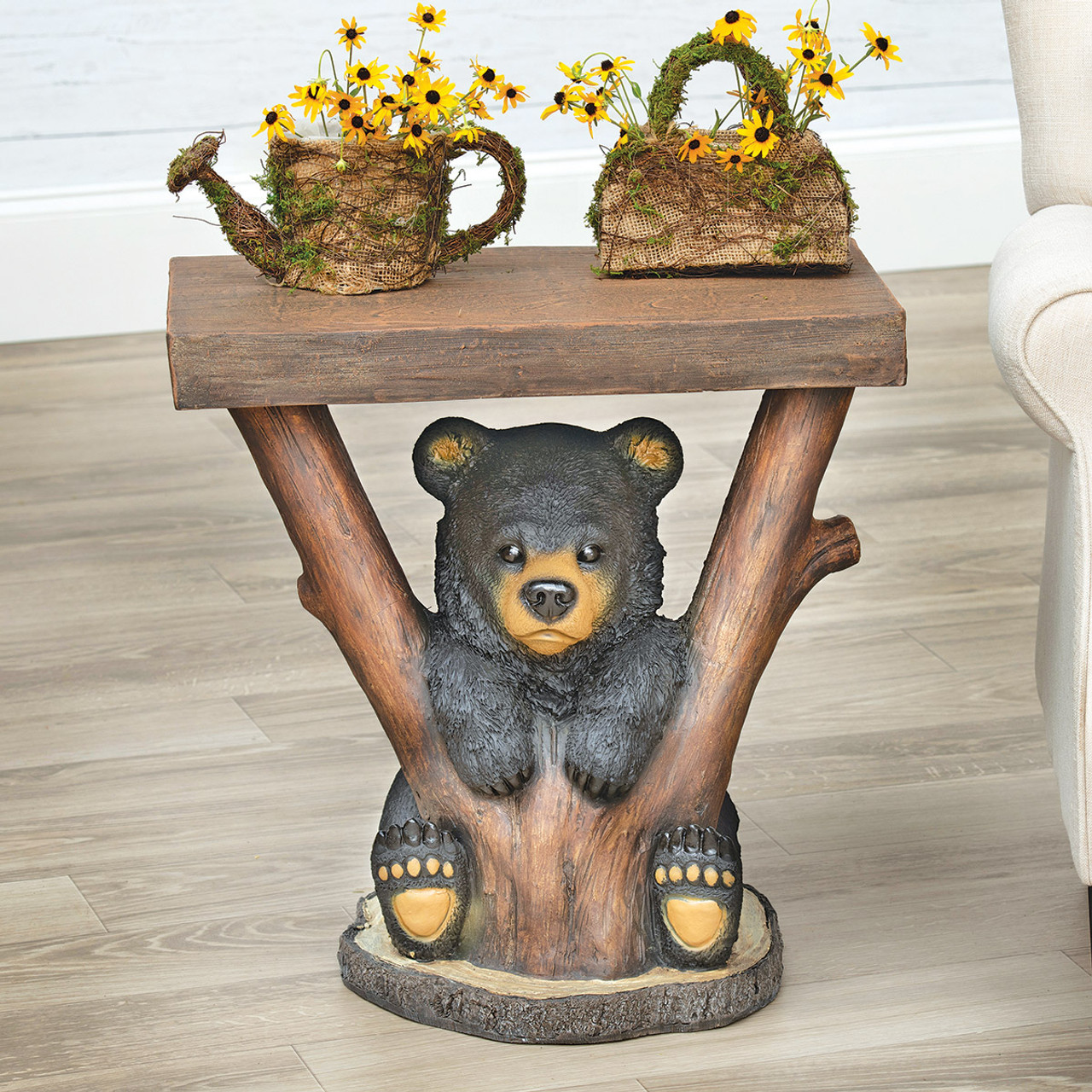 Mischievous Bear Cub Accent Table | Black Forest Decor