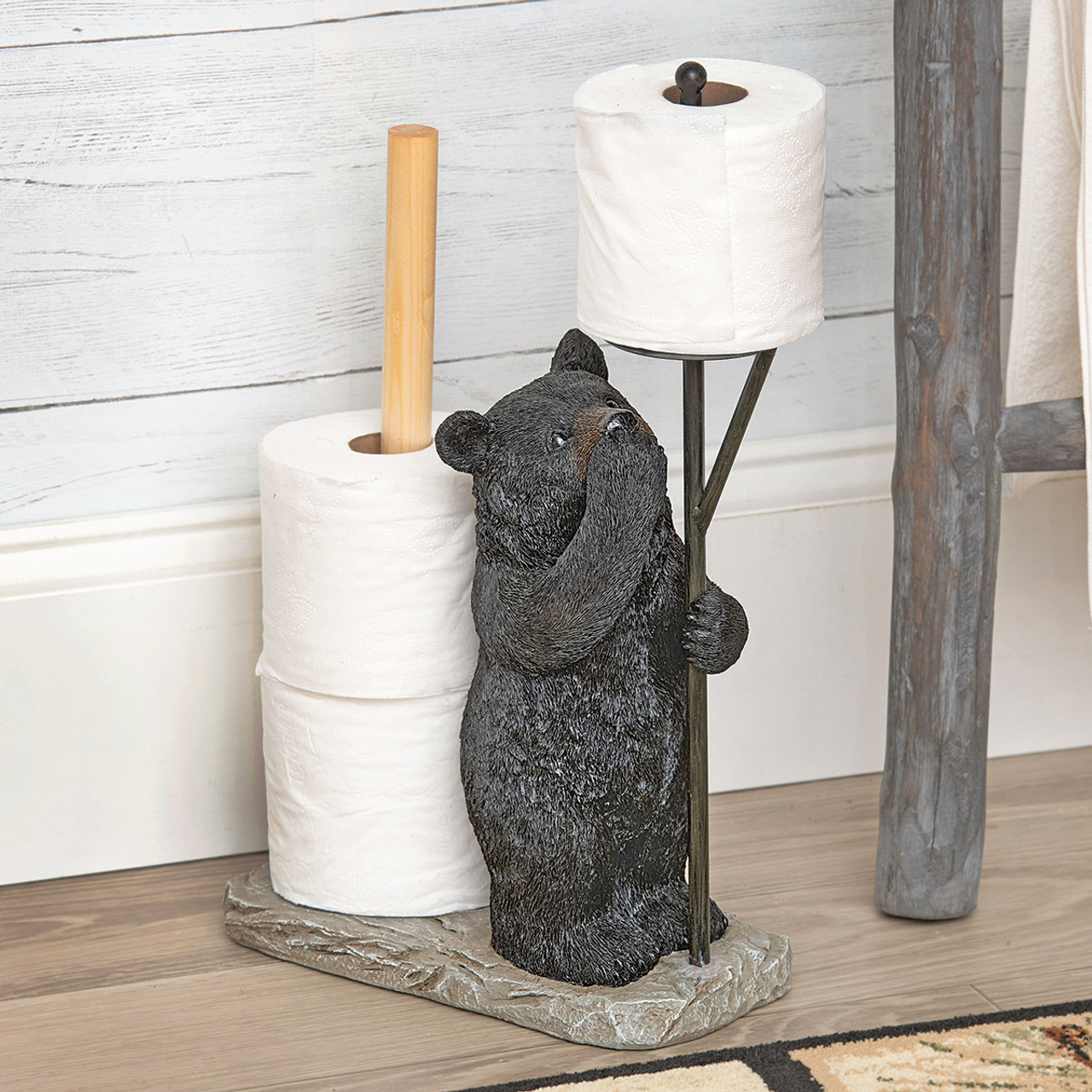 Bear Storage Toilet Paper Holder, Black Forest Decor 15525