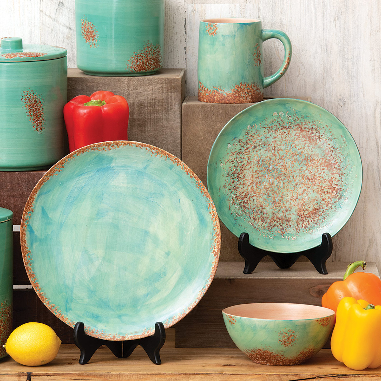 Turquoise Sky Ceramic Dinnerware Set (16 pcs) | Black Forest Decor