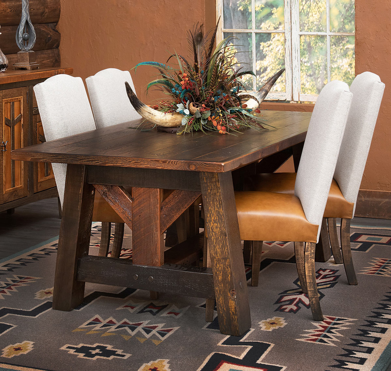 Yellowstone Dutton Trestle Dining Table - 6 Foot, Black Forest Decor