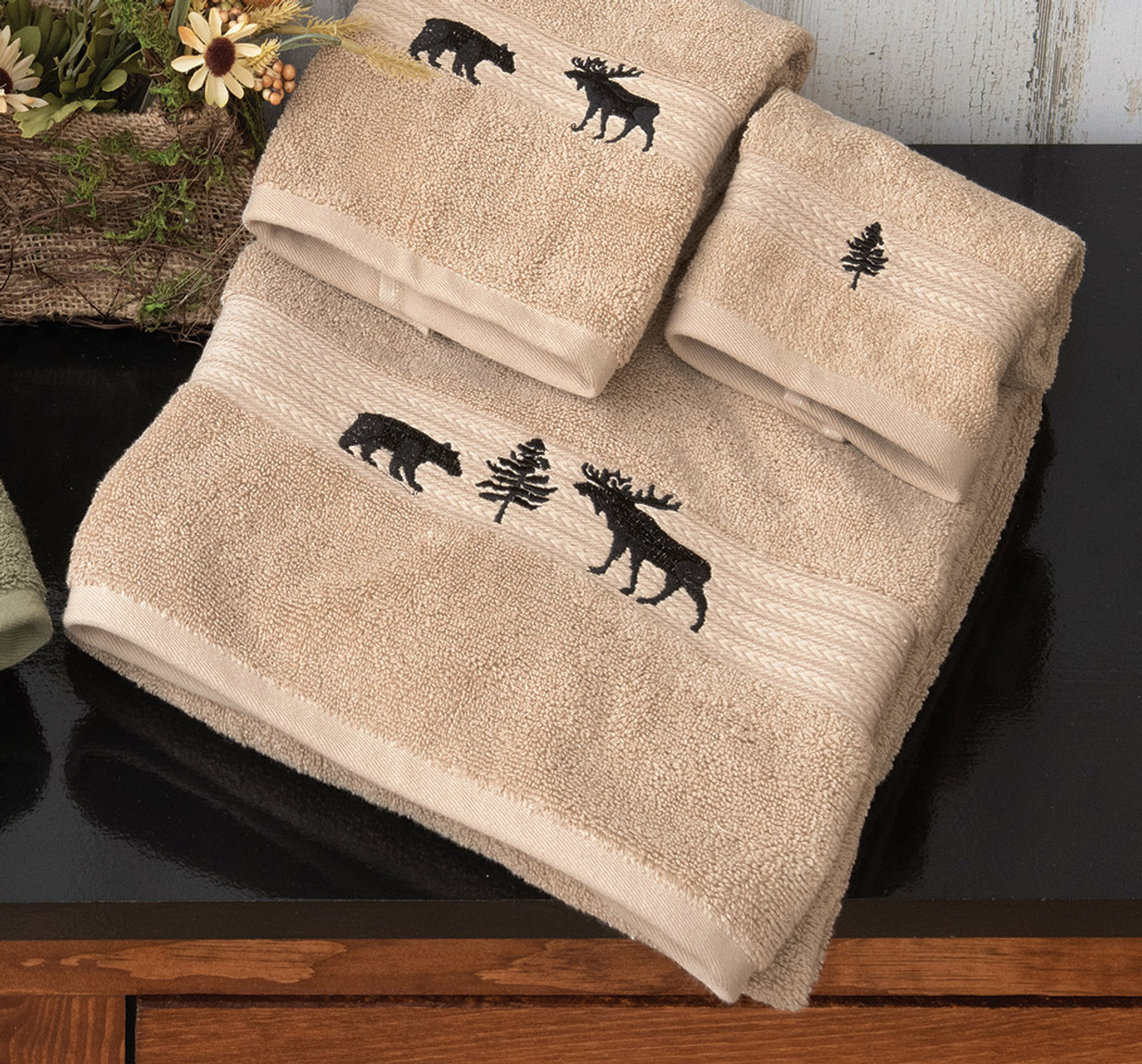 Woodland Bear and Moose Applique Tea Towels