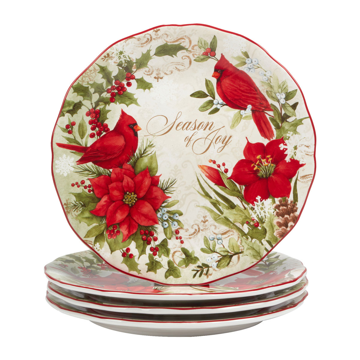 Christmas Cardinal Dinner Plates Set of 4 Black Forest Decor