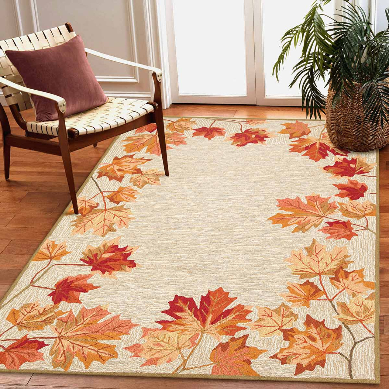 Autumn Leaves Tan Indoor/Outdoor Rug - 5 x 8