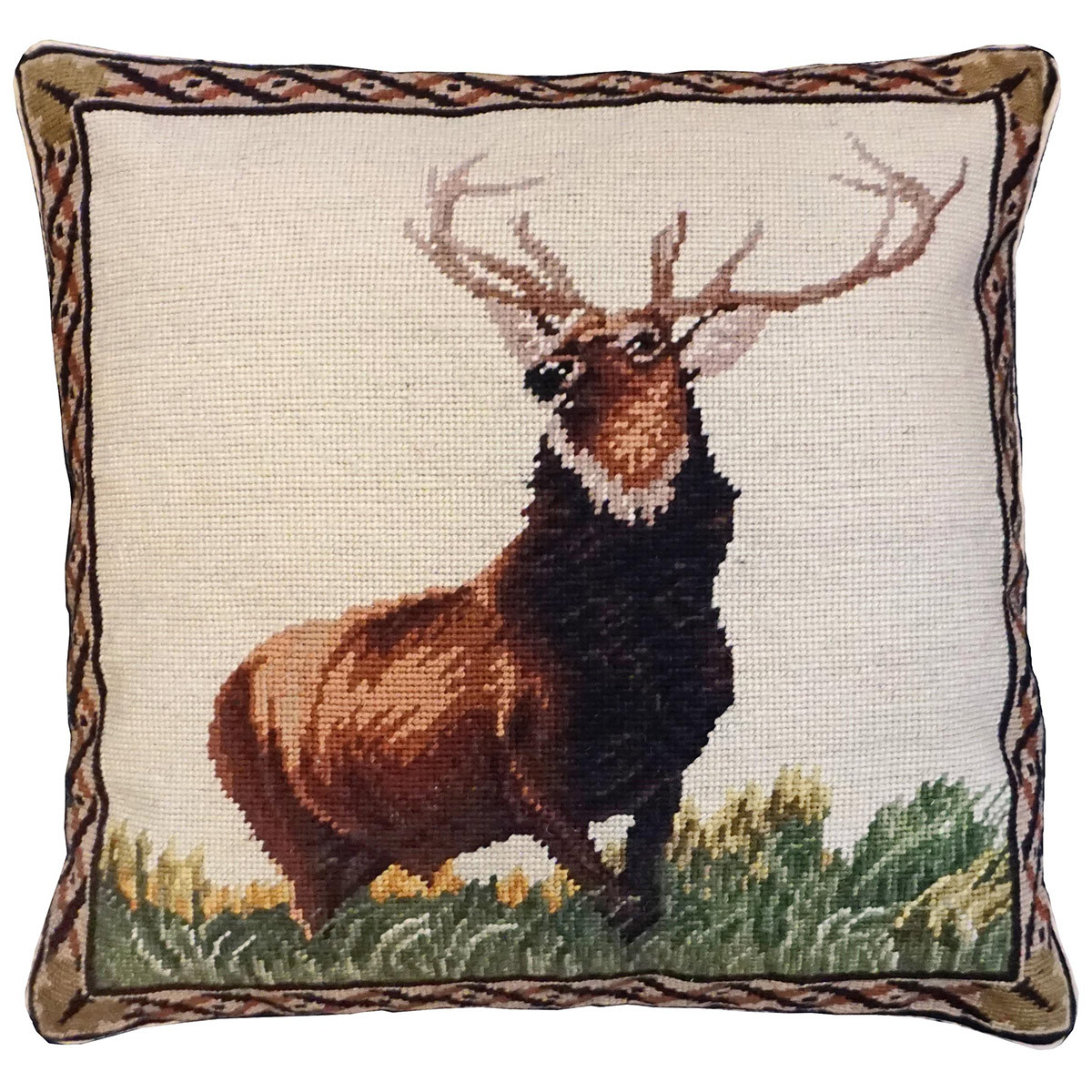 Stately Elk Needlepoint Pillow Black Forest Decor
