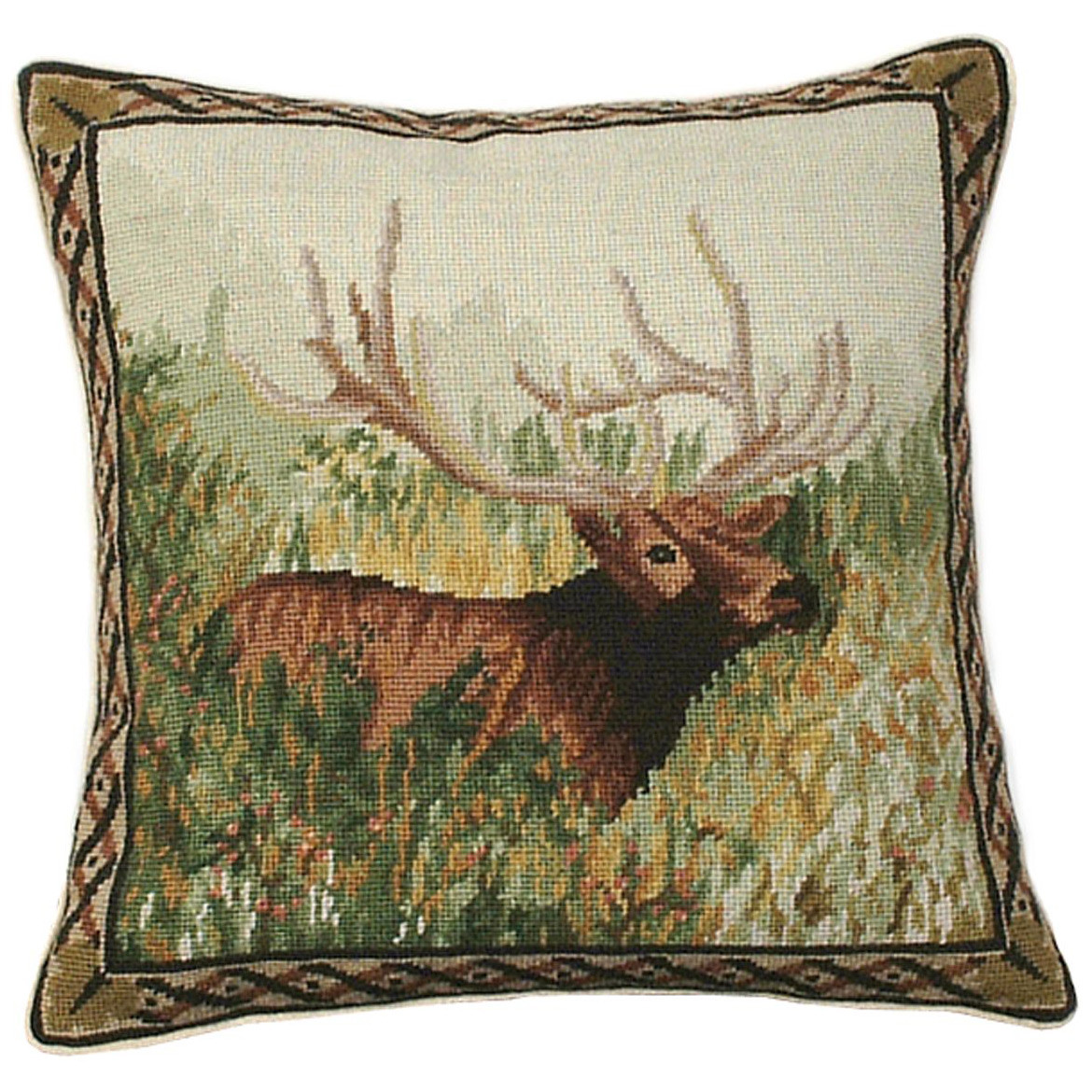 Elk Meadow Needlepoint Pillow Black Forest Decor