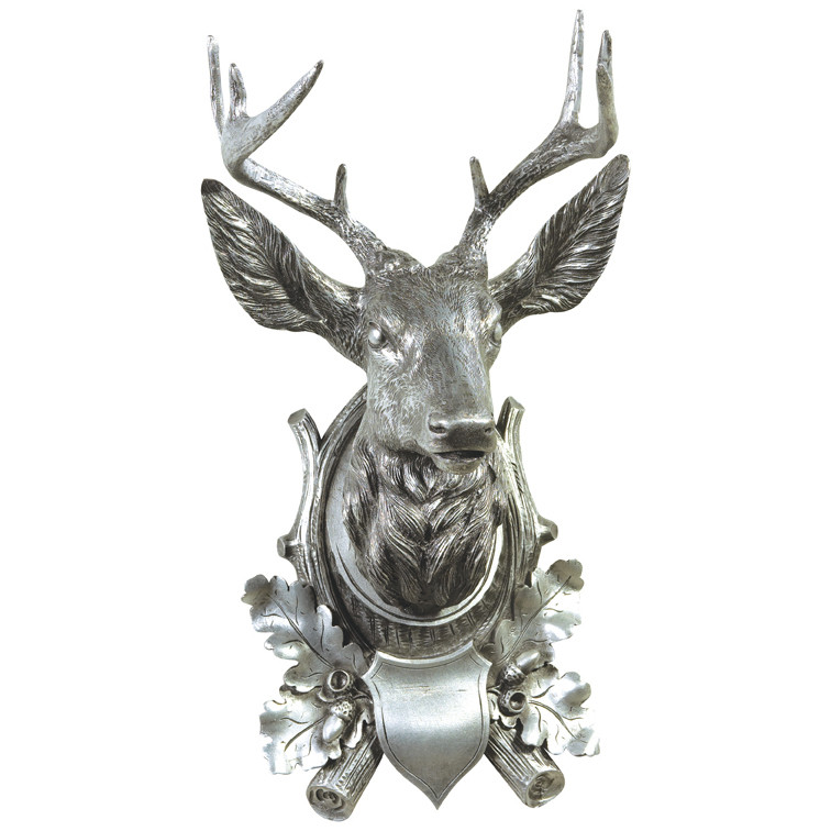 Aspen Stag Wall Mount Antique Silver Black Forest Decor