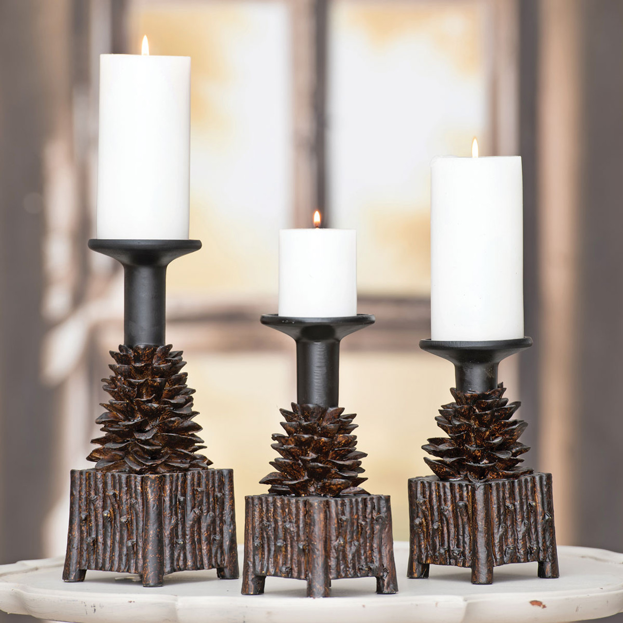 Pinecone Tapered Candle Holders