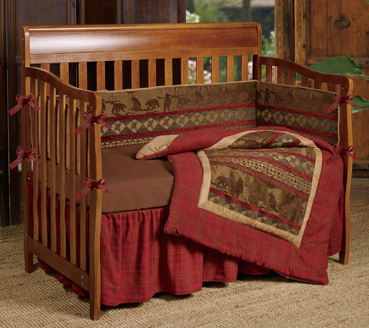 Red and black sales crib set