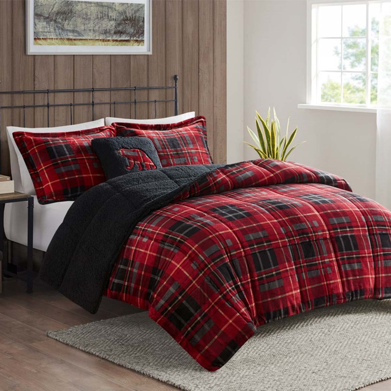 Black Forest Decor Buffalo Plaid Plush Bed Set - King