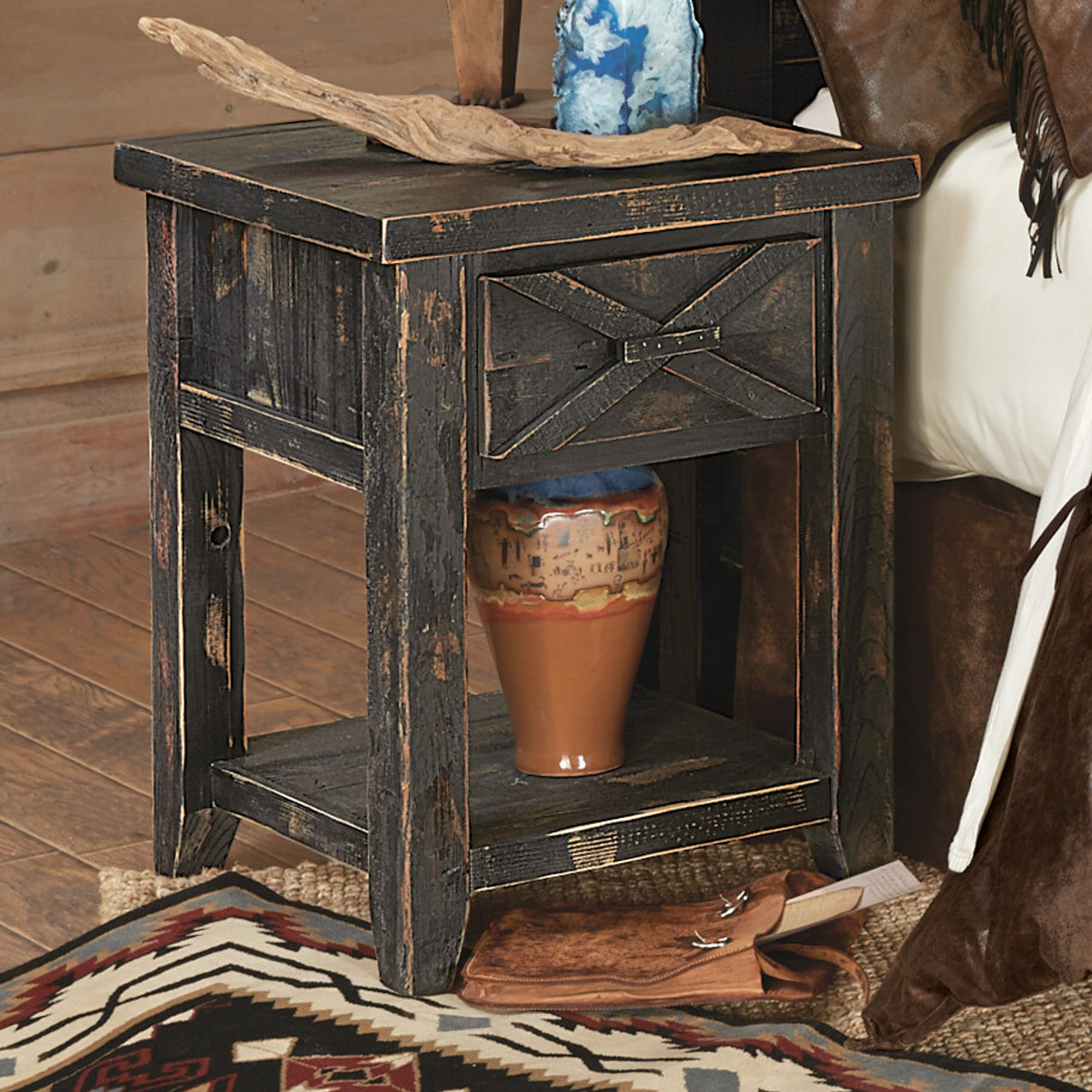 black rustic nightstand