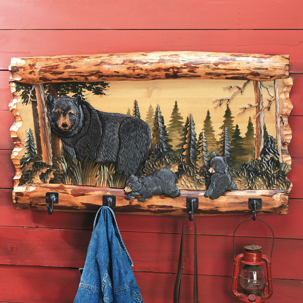 Bear Family Wood Coat Rack | Black Forest Decor