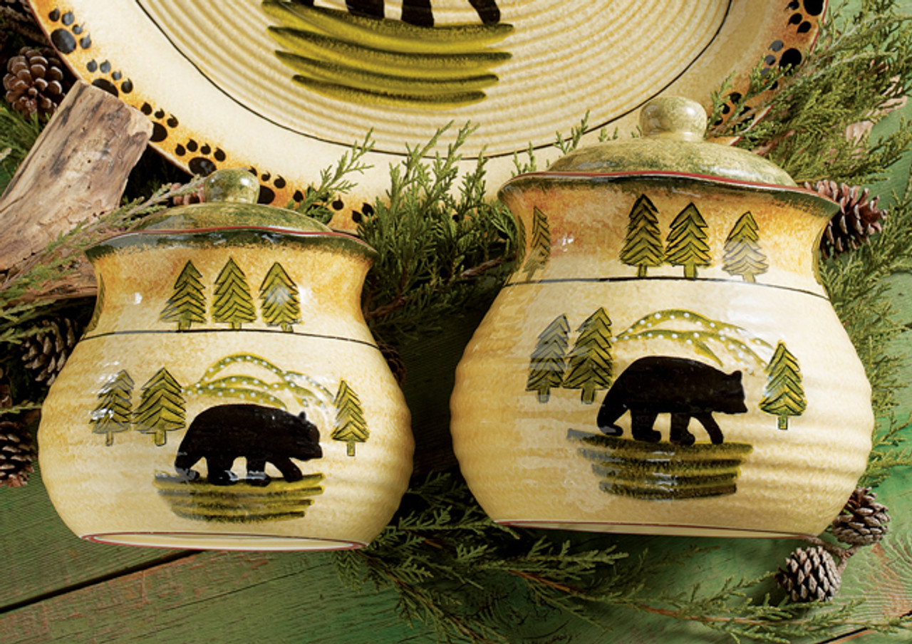 Bear & Moose Stoneware Mixing Bowl Set - 3 Pcs - Small: 7Dia x 3A 1/2 H; Medium: 8A 1/4 Dia, Black Forest Decor