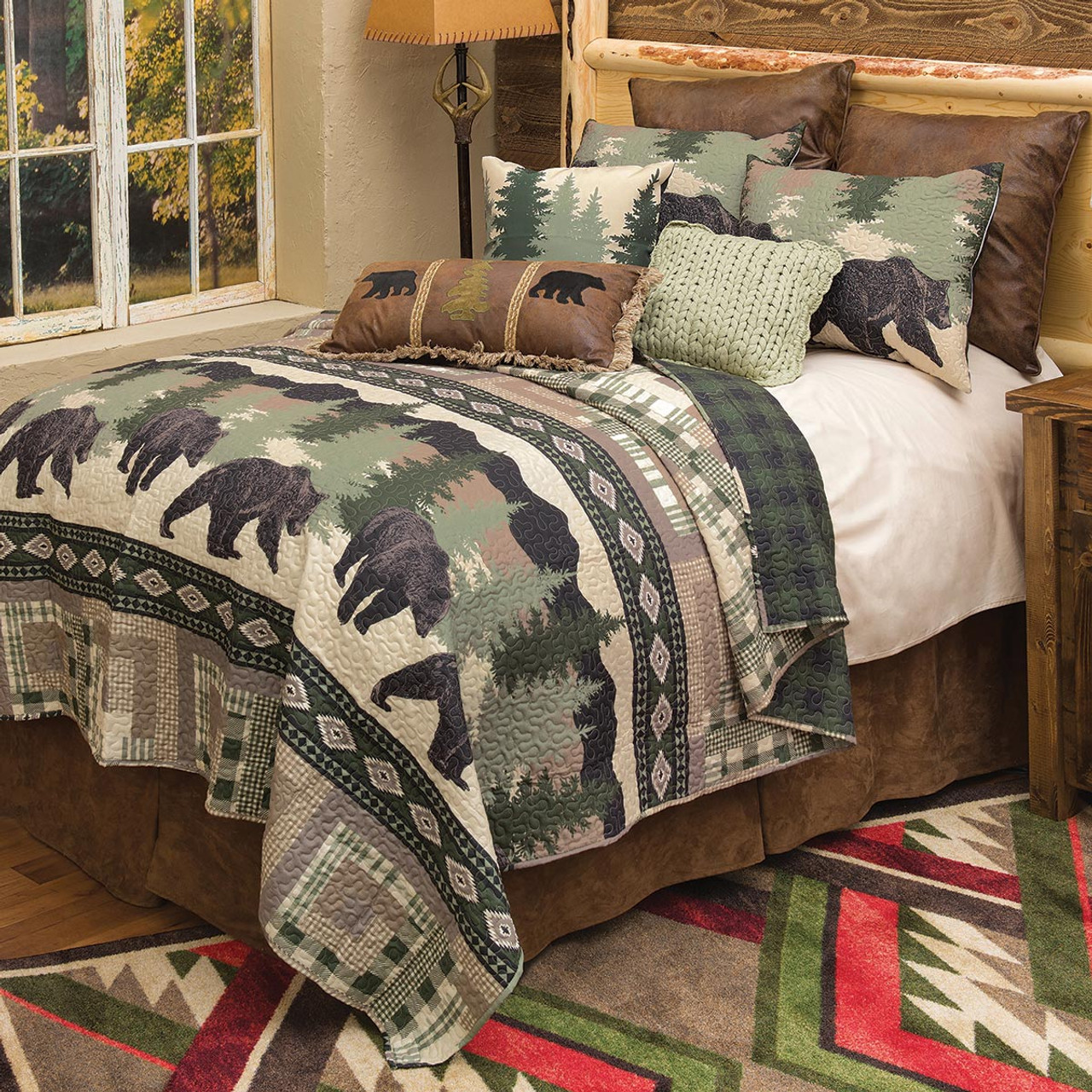 Black Bear Log Cabin Quilt Bed Set - Queen
