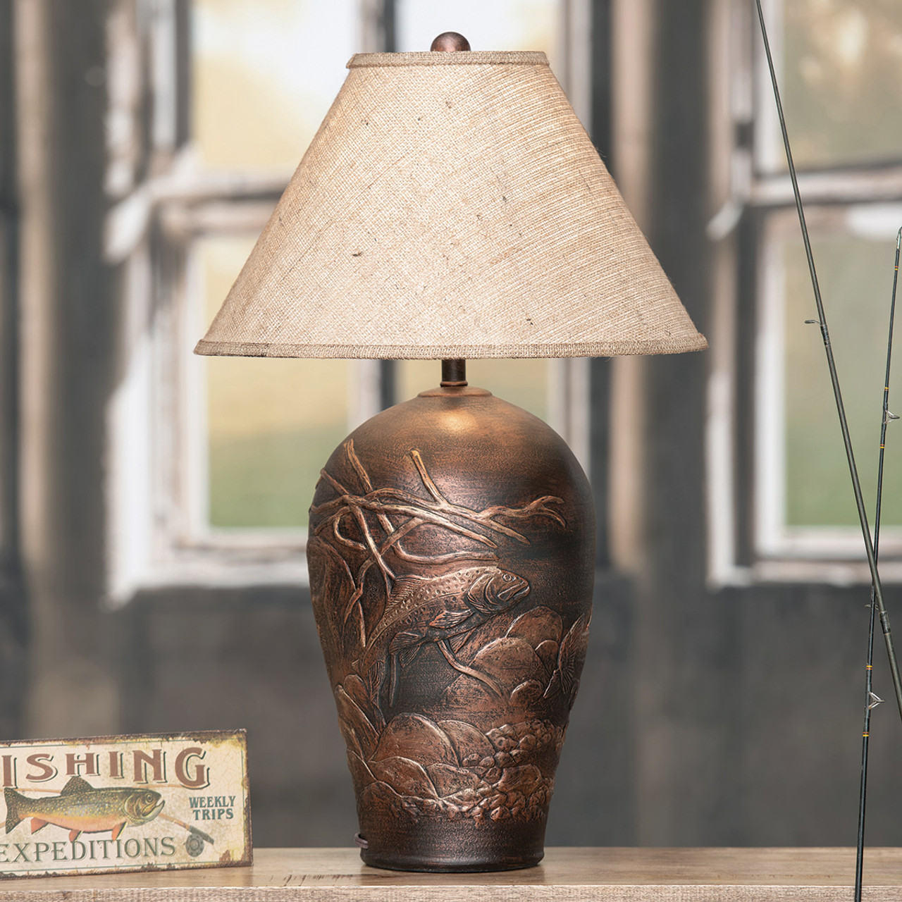 Burnished Copper Trout Table Lamp