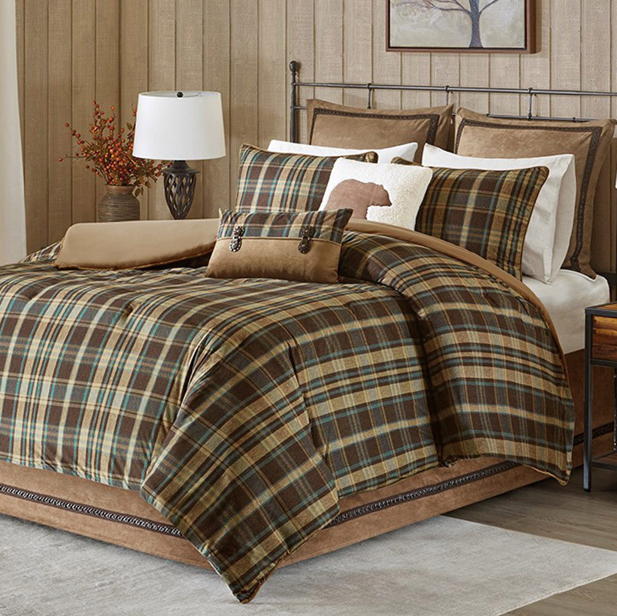 Rustic Bedding Sets: Queen Size Chandler Plaid Comforter Set | Black Forest Decor