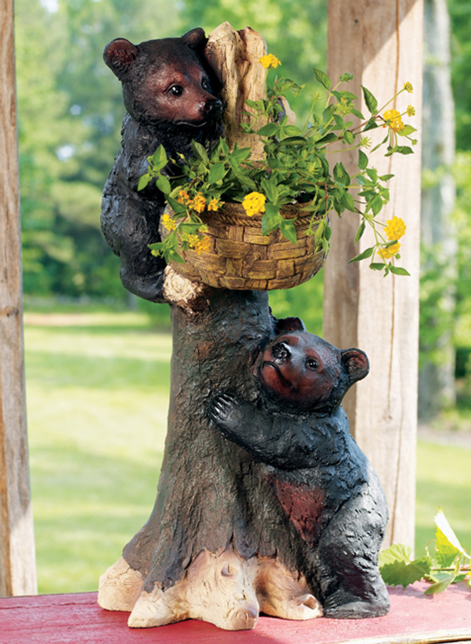 Bear Cubs Planter Basket Black Forest Decor