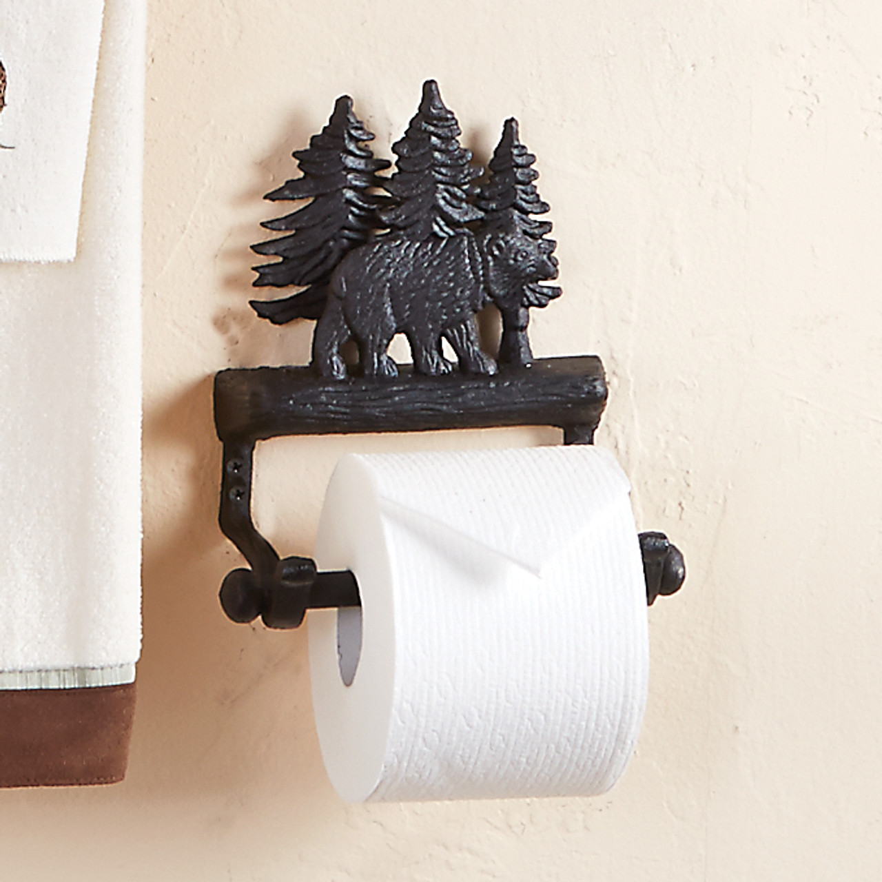 Cast Iron Lodge Theme Bear Brown Bathroom Accessories Towel Ring Bar Hook  Toilet Tissue -  Log Cabin Decor