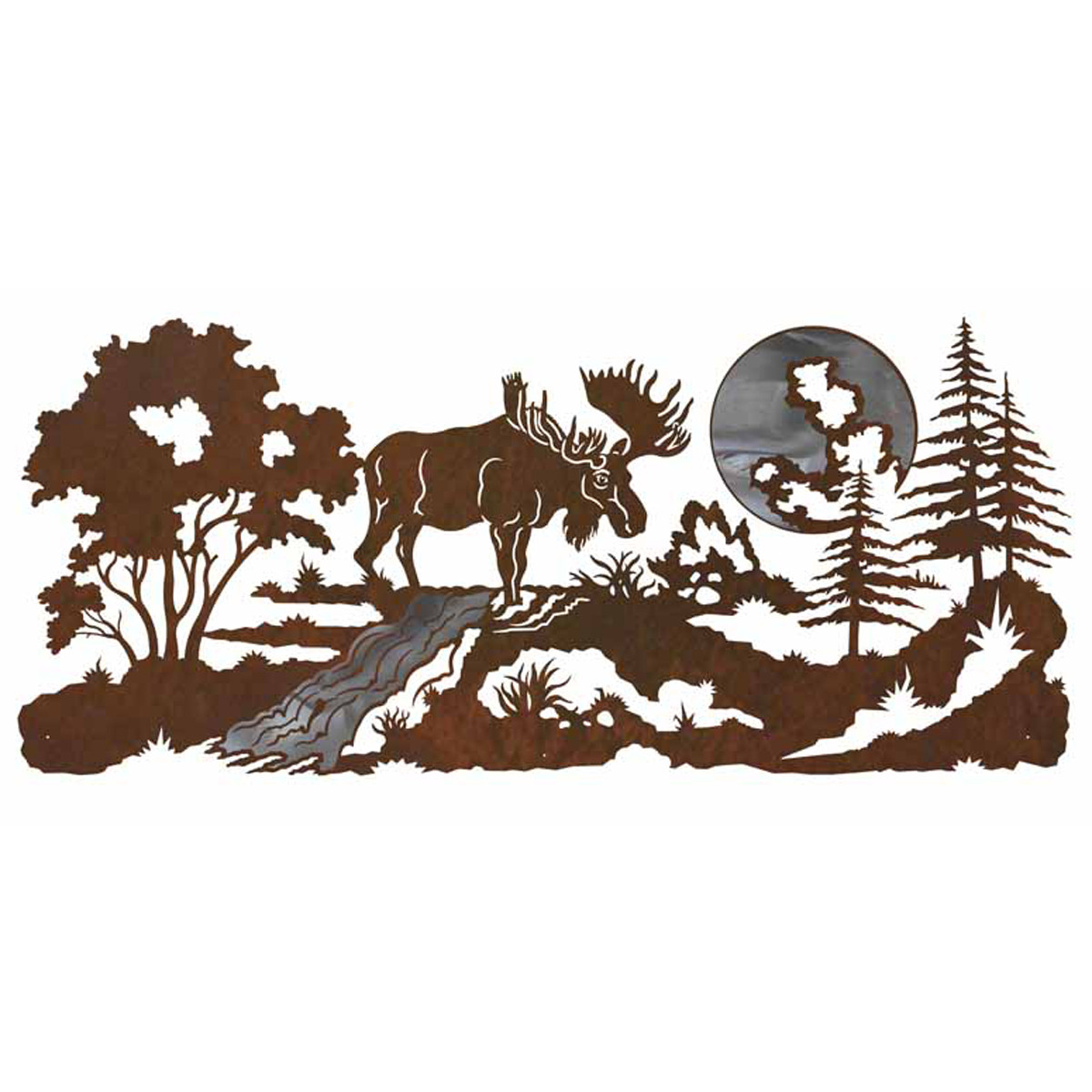 Mountain Scene Burnished Metal Wall Art Black Forest Decor