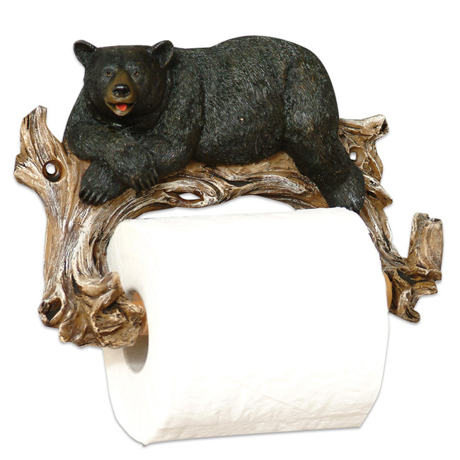 Wood Bear Toilet Paper Holder and Magazine Rack Black Forest Decor