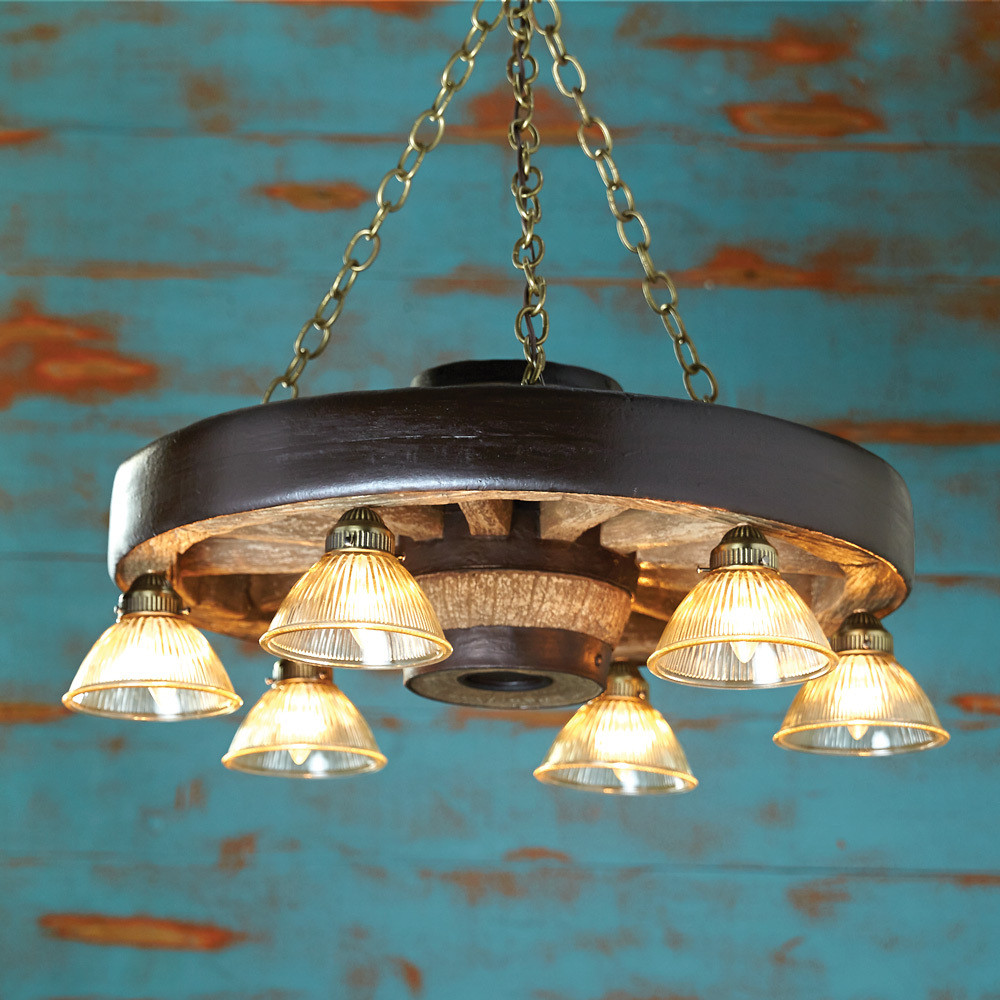 Rustic Chandeliers: Small Wagon Wheel Chandelier with Downlights ...