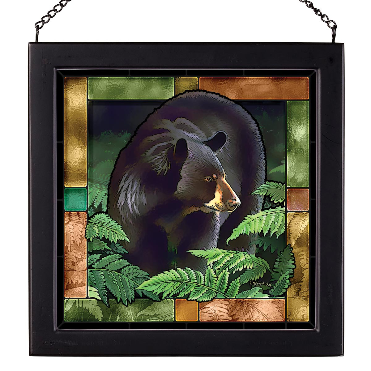 Woodland Black Bear Stained Glass Art | Black Forest Decor