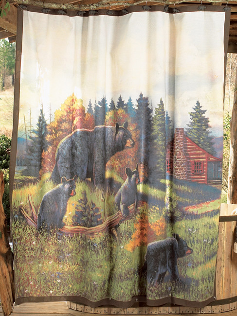 Rustic Shower Curtains Black Bear Lodge Shower Curtain Black Forest