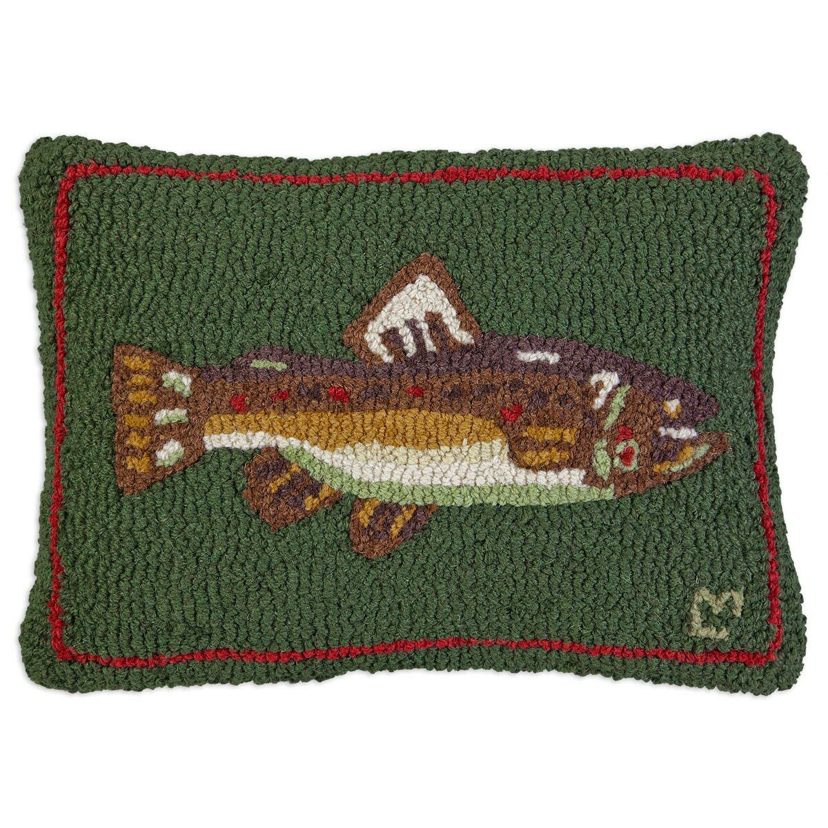 Steelhead Trout Red Hooked Wool Pillow Black Forest Decor