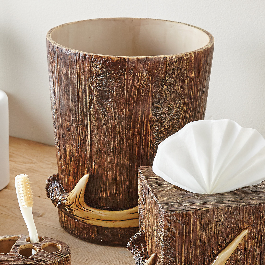 Corbeille à Papier Realistic Wood – Bois Et Bois De Cerf Factice – Thème Forêt