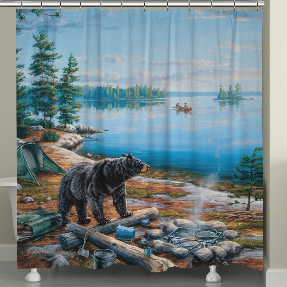 Rustic Shower Curtains Black Bear Family Shower Curtain Black Forest