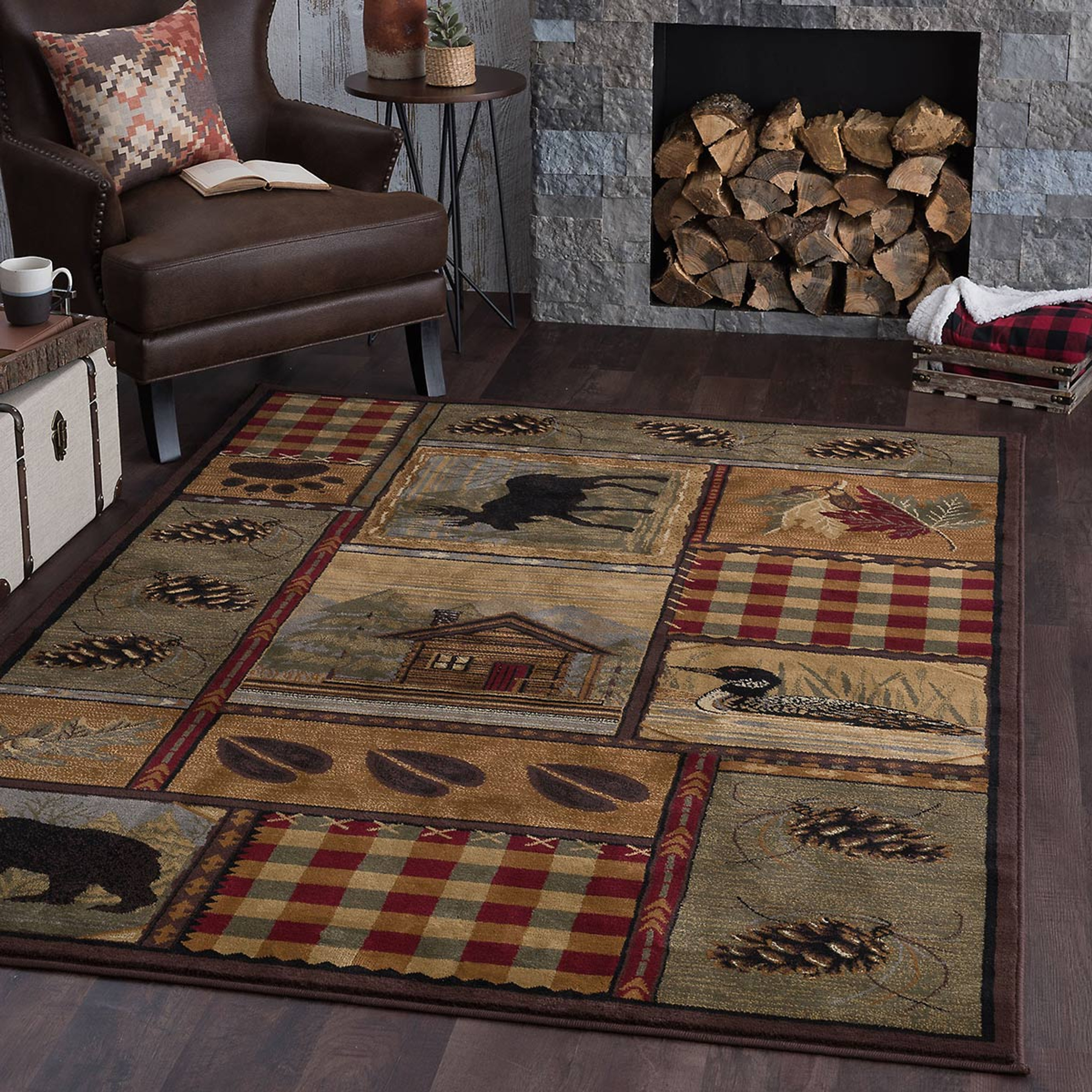 Wildlife Rugs: 5 x 8 Nature Patchwork Rug | Black Forest Decor