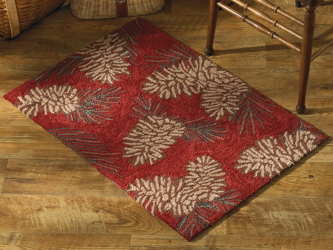 Red Pinecone Hooked Accent Rug | Black Forest Decor