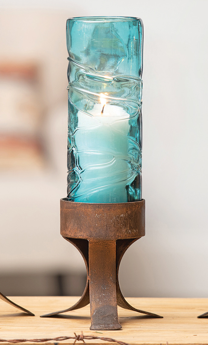 Rustic Candle Holders Diamond Candle Holder with Turquoise Crosses